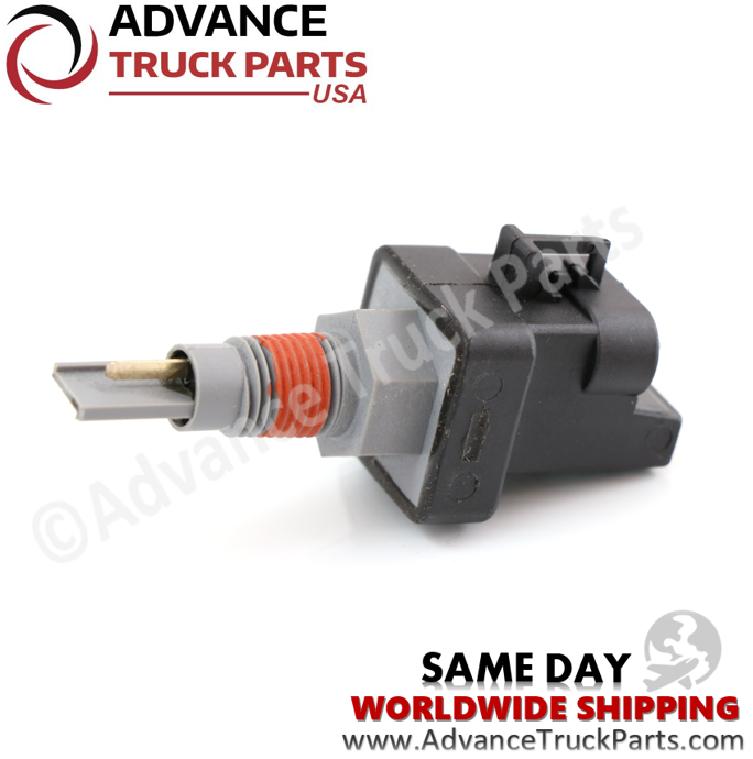 Advance Truck Parts USA branded studio horizontal perspective showcasing the liquid level switch highlighting the 1/4 inch NPT threaded section, red sealing ring, and terminal probe tip