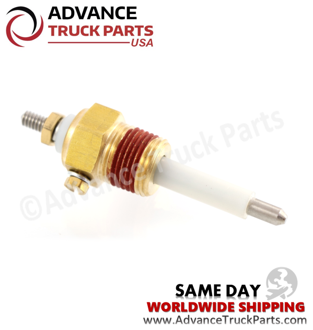 Advance Truck Parts USA low coolant level probe displaying a horizontal studio profile highlighting the brass body and terminal screw on a branded background