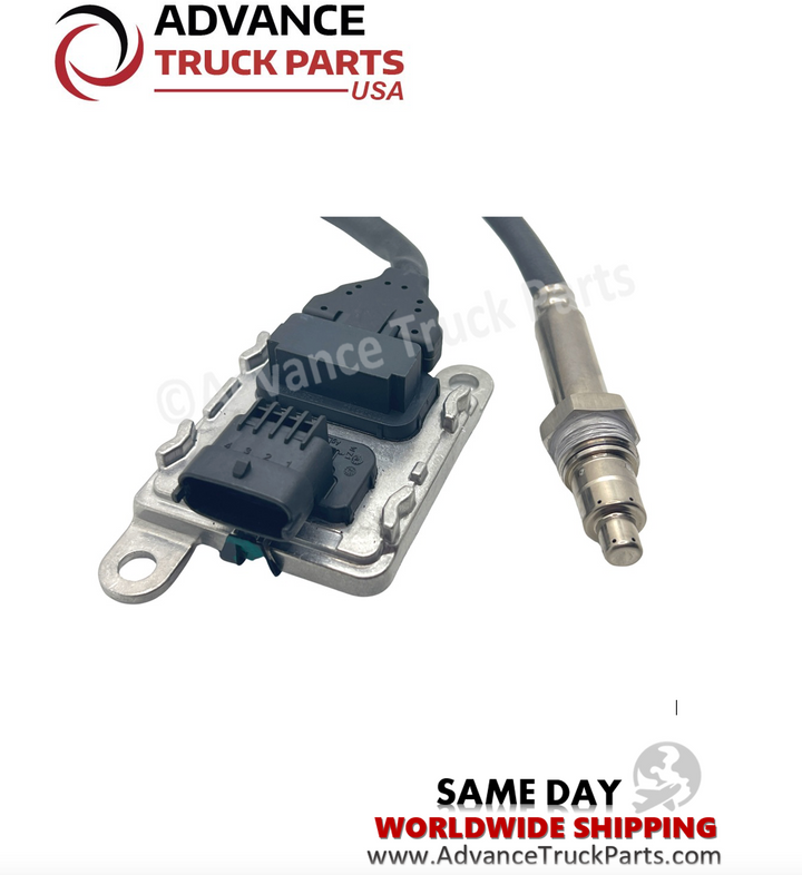 Advance Truck Parts USA branded studio angled view of the heavy-duty NOx sensor for Mack and Volvo applications