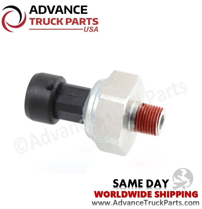 Advance Truck Parts USA branded studio side profile view displaying the complete body and threaded base of the oil pressure sensor