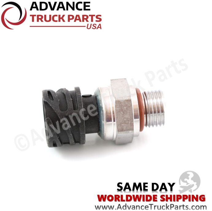 Advance Truck Parts USA branded studio horizontal perspective showcasing the heavy-duty pressure sensor highlighting the hexagonal tightening nut, threaded base, and connector socket