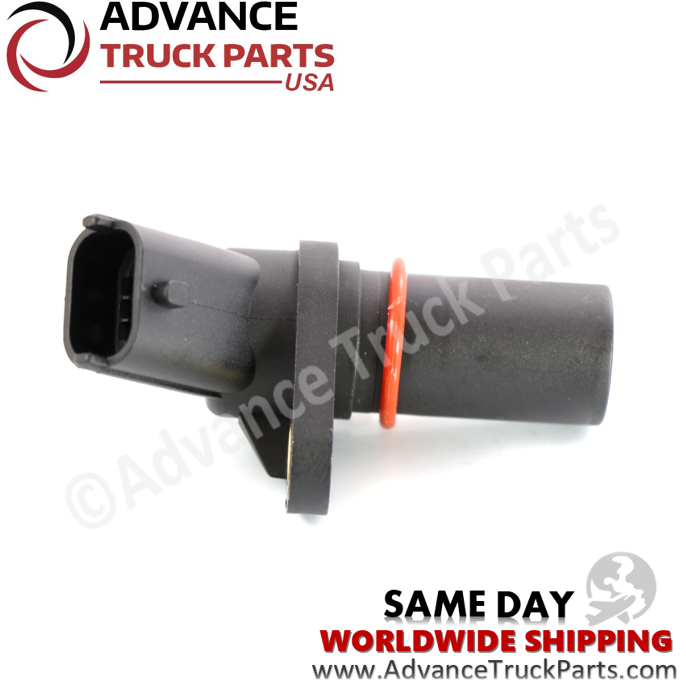 Advance Truck Parts Mack and Volvo truck speed sensor displaying a horizontal studio profile highlighting the 2-pin connector and mounting tab on a branded background