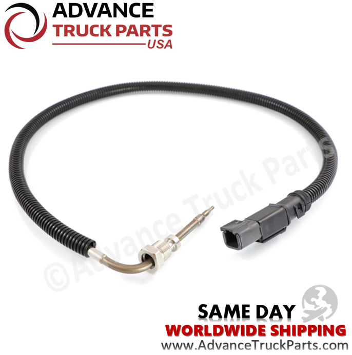 Advance Truck Parts USA Mack and Volvo temperature sensor showcasing a studio layout of the protected wire loom on a branded background