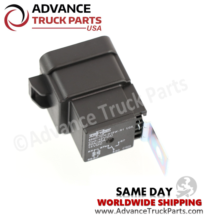 Advance Truck Parts USA GM AC relay showing an alternate angled perspective of the schematic print and mounting bracket on a branded background