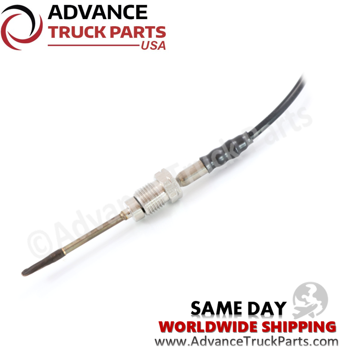 Advance Truck Parts USA branded studio close-up view highlighting the threaded mounting fitting and probe tip of the EGT sensor