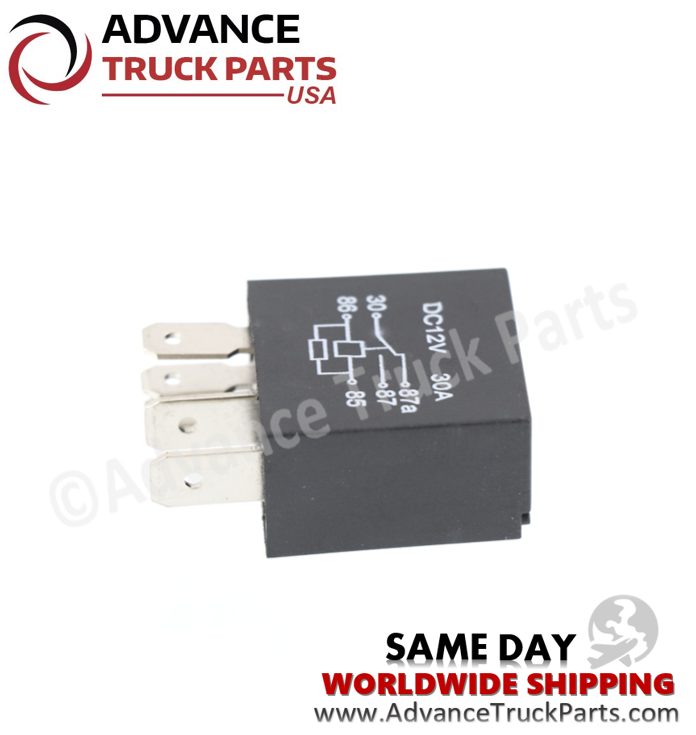 Advance Truck Parts USA branded studio side angle view highlighting the housing and pin layout of the 5-pin relay replacement
