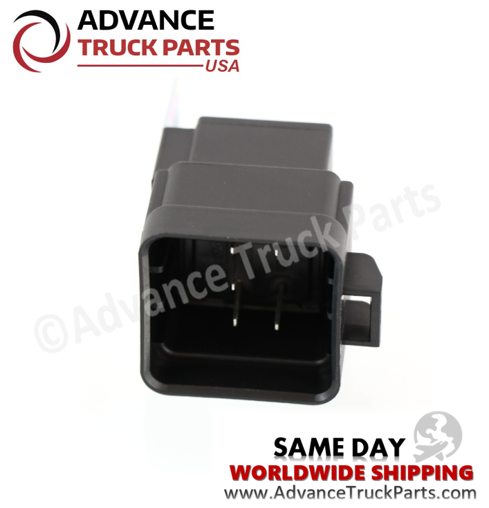 Advance Truck Parts USA branded studio view displaying the bottom socket and blade terminal arrangement of the 5-pin multi-function relay