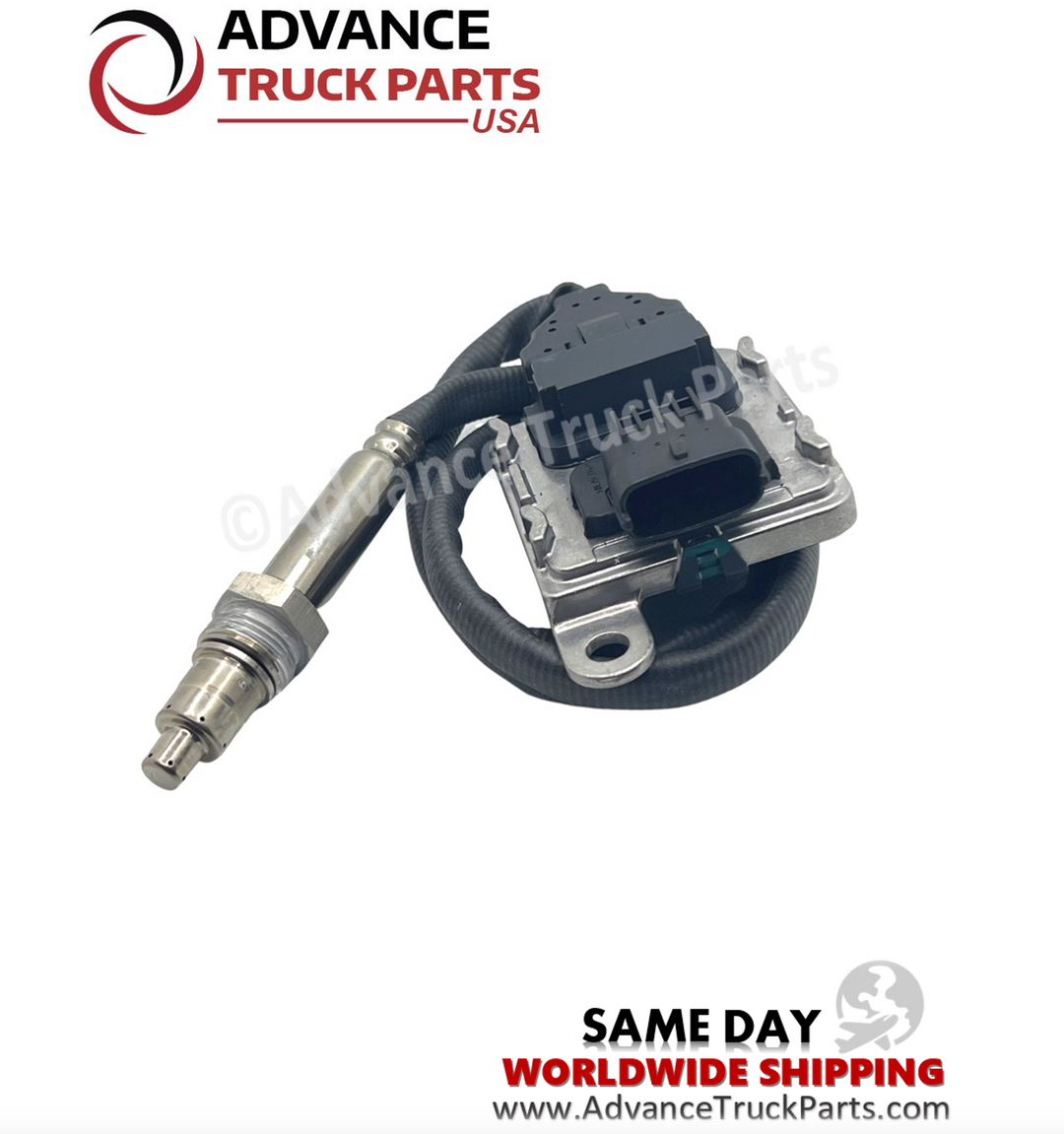 Advance Truck Parts USA branded studio alternative view showcasing the complete heavy-duty nitrogen oxide sensor assembly for Mack and Volvo