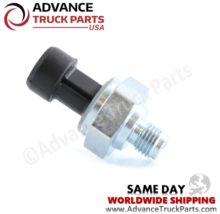 Advance Truck Parts USA studio angled view showcasing the hex fitting and body of the Navistar engine oil pressure sensor