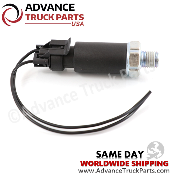Advance Truck Parts USA oil pressure switch showing hex mounting base, threaded inlet port, and integrated electrical connector socket without harness attached