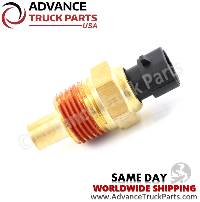 Advance Truck Parts USA Paccar coolant temperature sensor showing a side profile of the brass threaded housing and sealant 