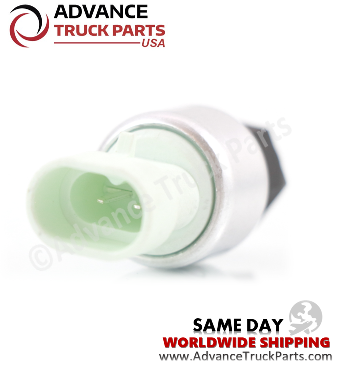 Advance Truck Parts USA branded studio angled perspective displaying the normally open low pressure switch highlighting the light-colored 2-pin electrical connector socket and internal metal contact pins