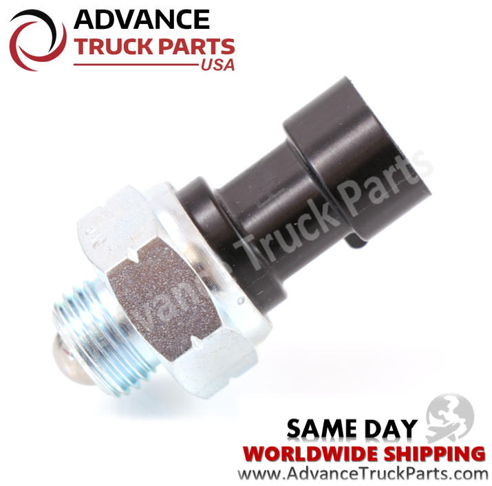 Advance Truck Parts USA 21-635P precision ball switch showing a studio view of the threaded metal body, ball tip, and black connector on a branded background