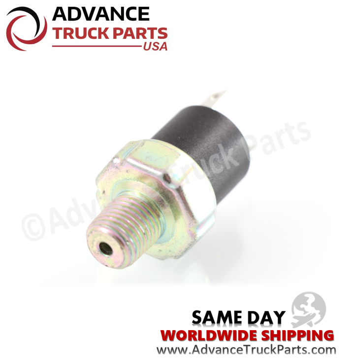 Advance Truck Parts USA branded studio angled perspective highlighting the zinc-plated threaded fitting and compact black body of the ATP-80685 pressure switch