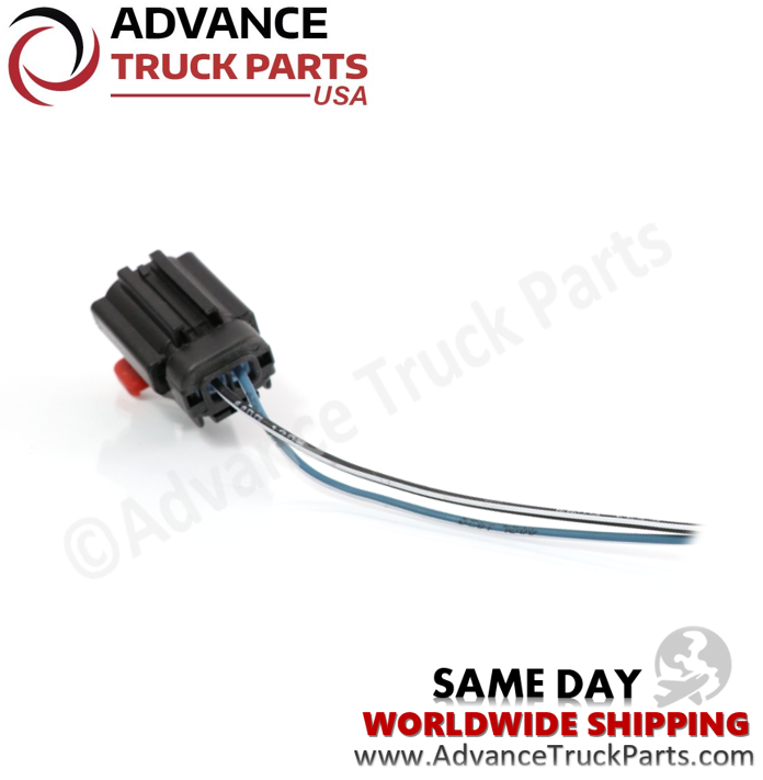 Advance Truck Parts USA pigtail connector showing an angled studio view of the housing and wire leads on a branded background