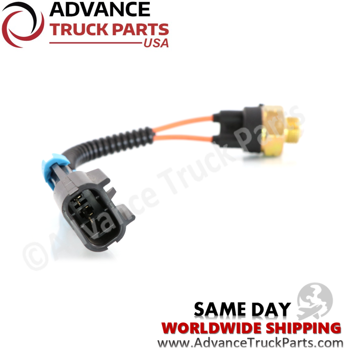 Advance Truck Parts USA branded studio angled perspective showcasing the heavy-duty reverse ball switch highlighting the 2-pin electrical connector socket, internal metal terminals, and blue locking tabs for commercial trucks