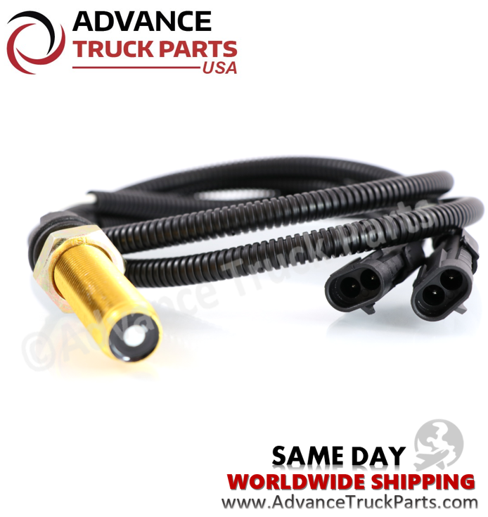 Advance Truck Parts USA branded studio close-up view highlighting the two connectors and threaded probe of the SAA sensor
