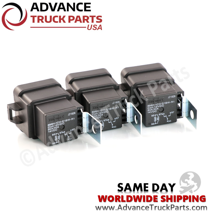 Advance Truck Parts USA replacement sealed relay showing a row of three relays with mounting brackets on a branded background