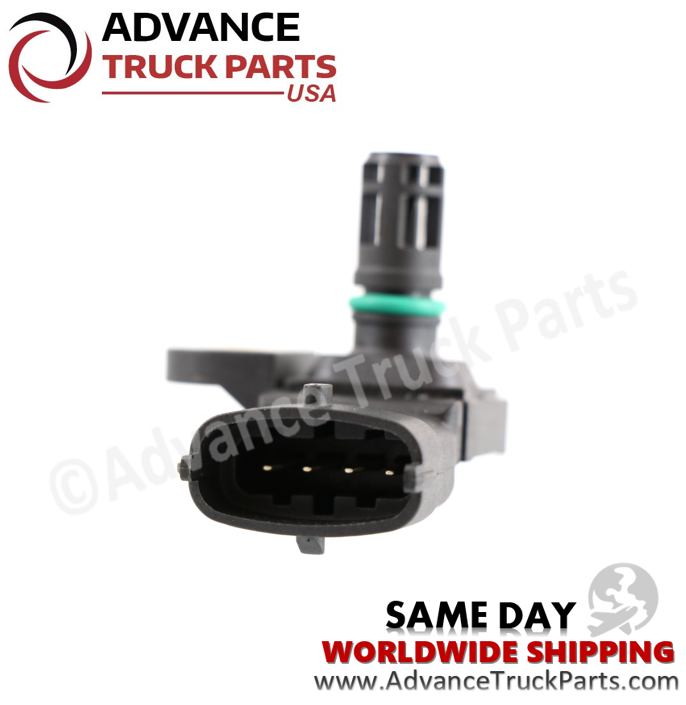 Advance Truck Parts USA branded studio close-up view highlighting the 4-pin electrical connector face of the pressure sensor