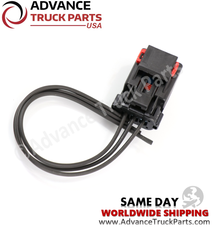 Advance Truck Parts USA 3-wire pigtail connector showing a studio overview of the complete wiring harness assembly on a branded background