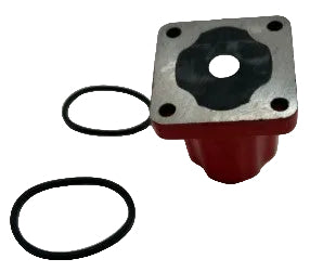 ATP Cummins fuel stop solenoid valve showing a clean studio perspective of the square mounting flange and sealing surface alongside O-rings on a plain white background