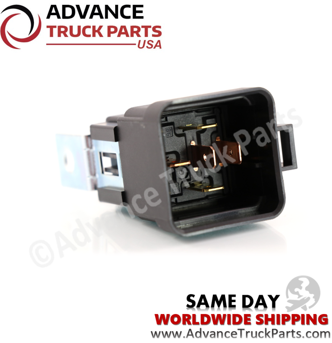 Advance Truck Parts USA branded studio angled bottom perspective showcasing the heavy-duty Song Chuan micro relay highlighting the five brass electrical contact terminals and steel mounting flange