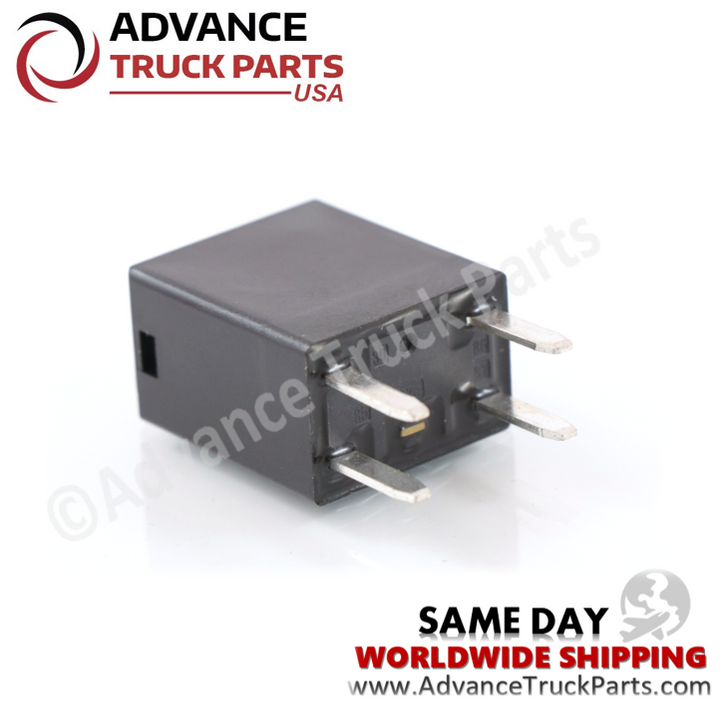Advance Truck Parts USA branded studio view highlighting the plug-in terminal pins of the Song Chuan 301-1A-C-R1-U03-12VDC relay