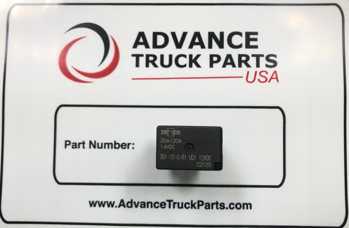 Advance Truck Parts USA branded studio view showcasing the Song Chuan micro relay next to its part number label