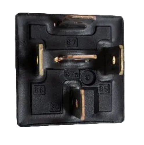 Song Chuan relay bottom view showing the treated tin-plated quick-connect terminal pins and pin numbering layout