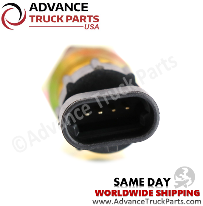 Advance Truck Parts USA Paccar, Kenworth, and Peterbilt speedometer sensor displaying a close-up studio view of the electrical connector terminal pins on a branded background