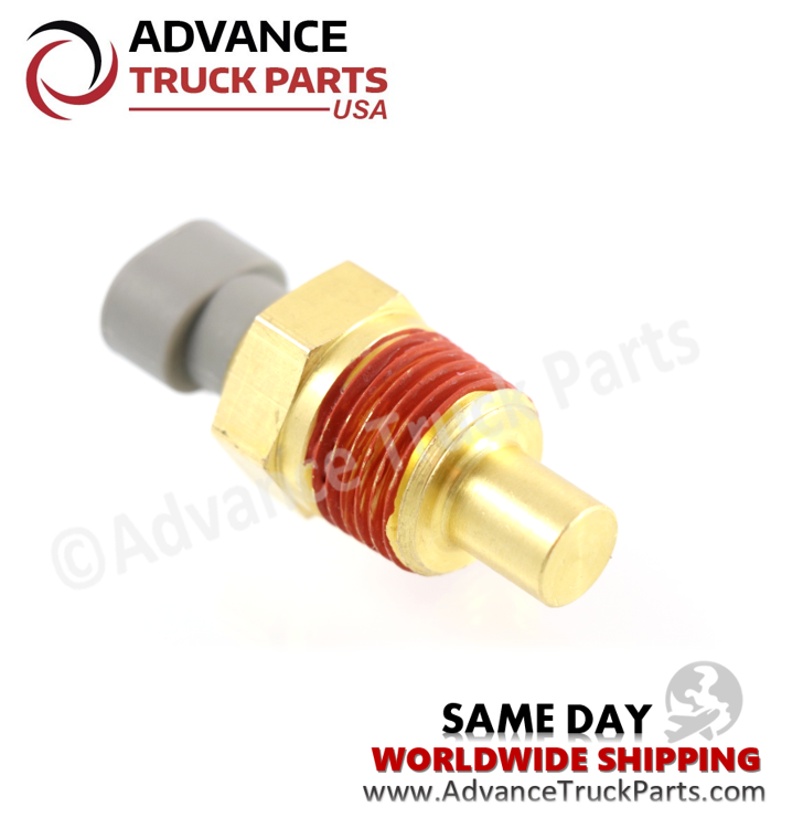 Advance Truck Parts USA studio close-up perspective highlighting the 2-pin electrical connector plug and solid brass probe of the replacement sensor