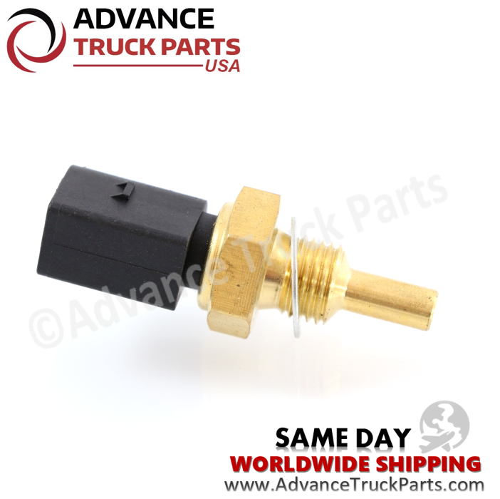 Advance Truck Parts USA branded studio horizontal perspective displaying the replacement temperature sensor featuring the threaded fitting with the sealing washer positioned against the hex base