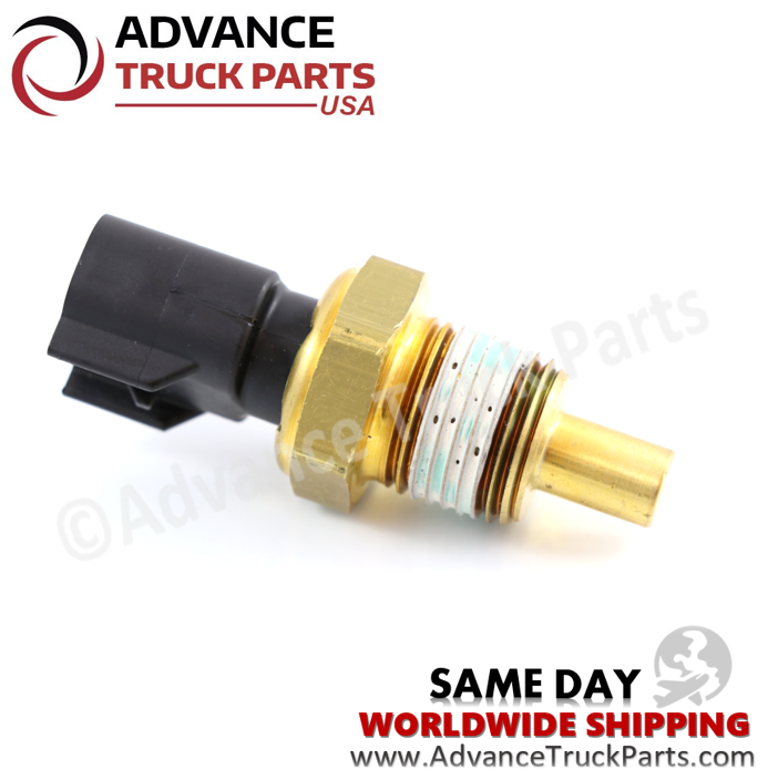 Advance Truck Parts USA temperature sensor showing a studio perspective of the brass hex fitting and electrical connector on a branded background