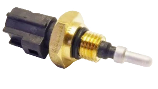 Advance Truck Parts studio perspective showcasing the replacement temperature sensor highlighting the black electrical connector and threaded mounting base for commercial vehicles