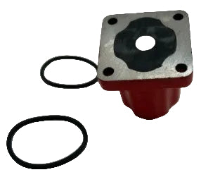 ATP fuel stop solenoid valve showing a clean studio perspective of the square mounting flange and sealing surface alongside O-rings on a plain white background