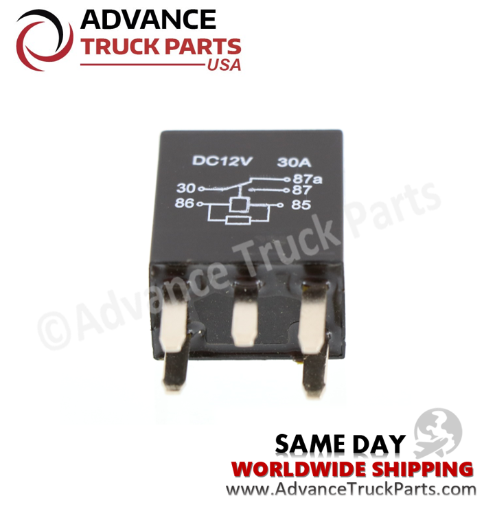 Advance Truck Parts USA branded studio front view highlighting the DC12V 30A schematic on the VJ28-95F24-C05 relay body