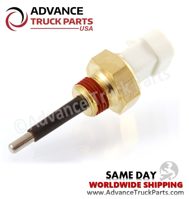 Advance Truck Parts USA Volvo coolant level sensor displaying a horizontal studio profile of the entire sensor assembly on a branded background