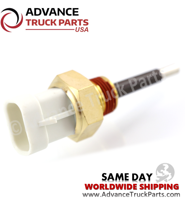 Advance Truck Parts USA Volvo coolant level sensor displaying an angled studio perspective of the brass hex fitting and probe on a branded background