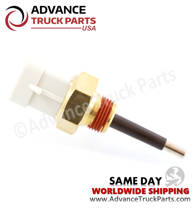 Advance Truck Parts USA coolant level sensor showing a close-up studio view highlighting the threaded body and probe tip on a branded background