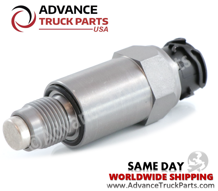Advance Truck Parts USA Volvo truck speed sensor displaying a horizontal studio profile highlighting the threaded mounting end and O-ring on a branded background