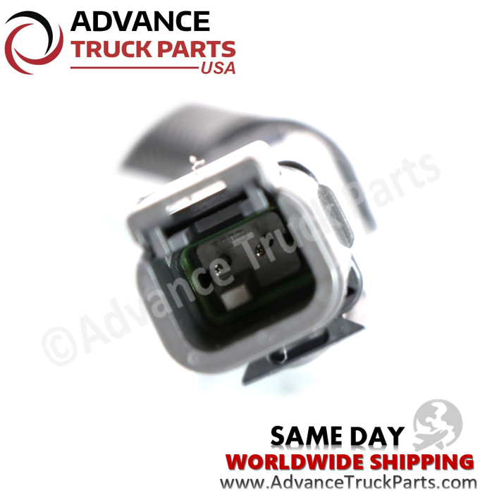 Advance Truck Parts USA Volvo truck temperature sensor close-up perspective showing the 2-pin electrical connector receptacle on a branded background