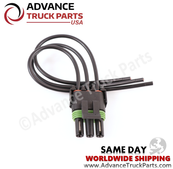 Advance Truck Parts USA three-quarter perspective displaying the locking latch clip, barrel seal O-ring, and bundled wire harness span