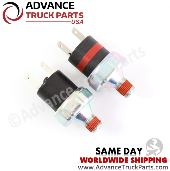 Advance Truck Parts USA branded studio top down perspective of the dual heavy-duty air pressure switches for commercial Freightliner and Western Star applications