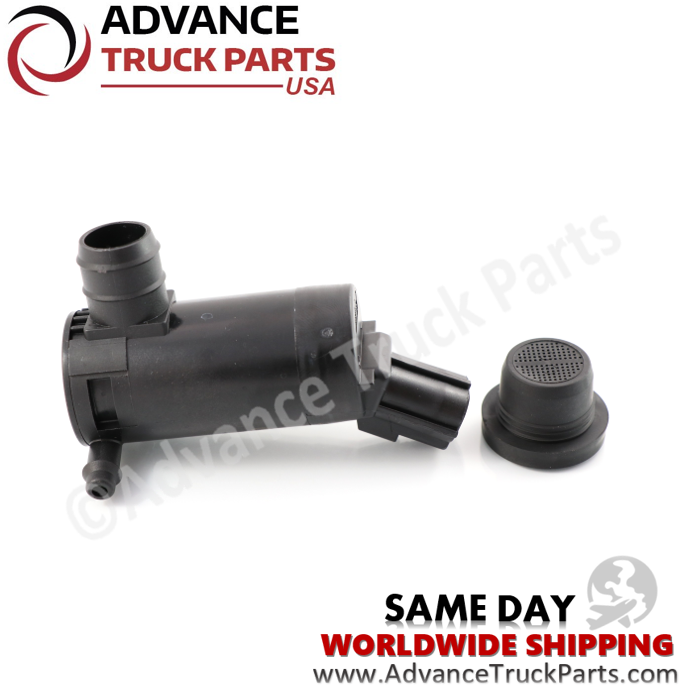 Advance Truck Parts USA studio horizontal view showcasing the heavy-duty commercial truck washer pump and matched rubber filter component