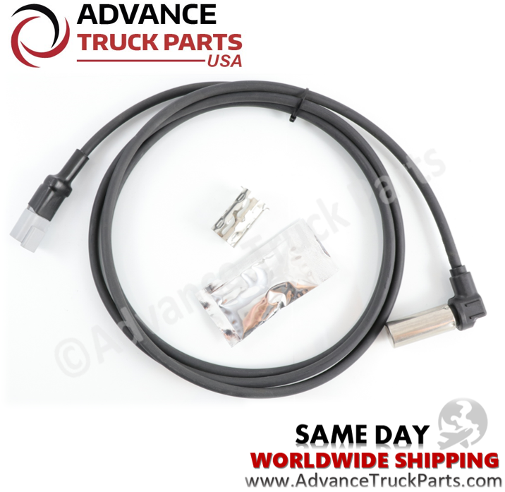 Advance Truck Parts USA Bendix BW-801550 78-inch right angle ABS sensor kit showing the right-angle sensor probe, wiring harness, retainer clip, and dielectric grease packet