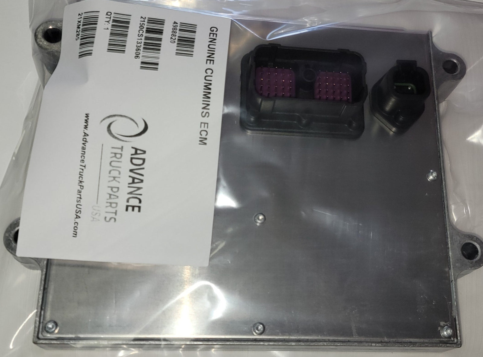 Connector port view of the genuine Cummins 4988820 electronic control module distributed by Advance Truck Parts USA