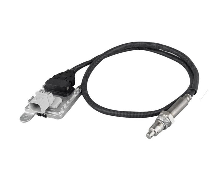 Advance Truck Parts USA DDE EA0101532328 Detroit Diesel nitrogen oxide sensor showing a close-up studio perspective of the electronic control module with a grey connector and threaded exhaust probe