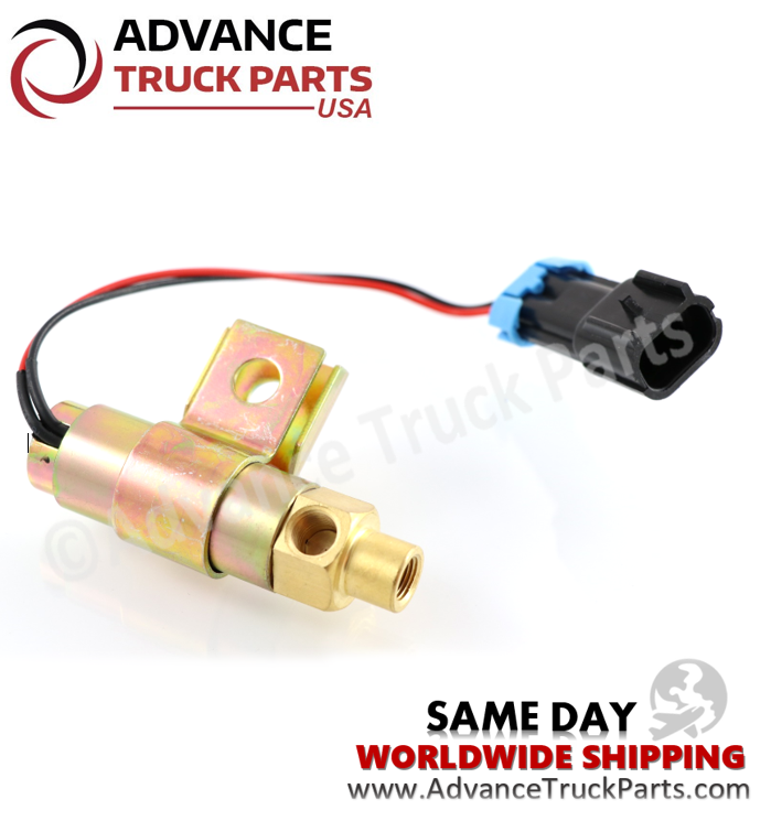 Advance Truck Parts USA branded studio side profile view displaying the mounting bracket and electrical connector of the Mack fan clutch solenoid