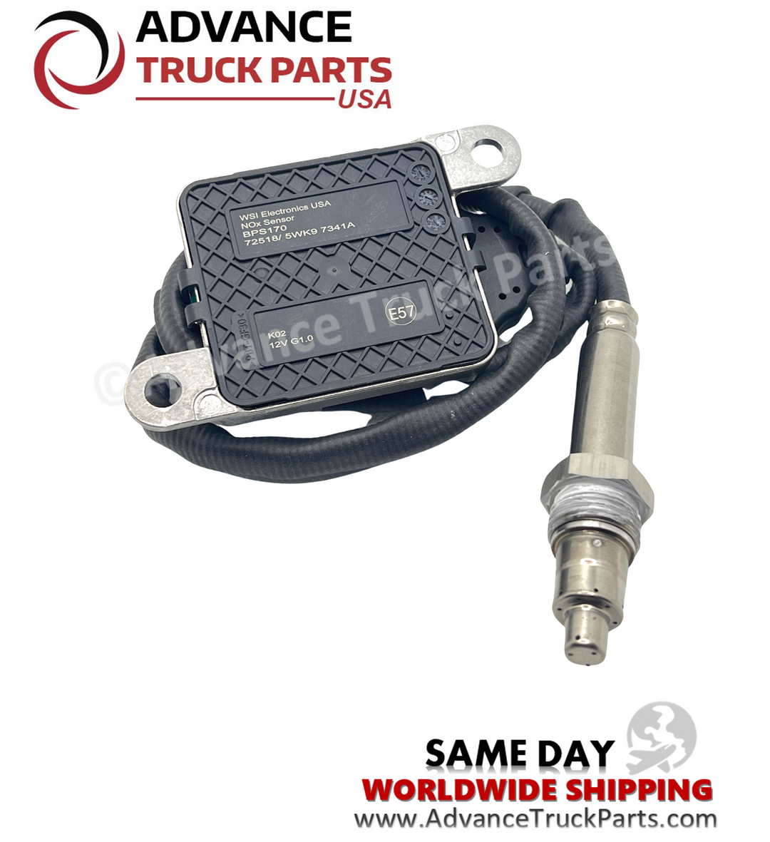 Advance Truck Parts USA inlet nox sensor displaying a studio view of the control module housing and part label details