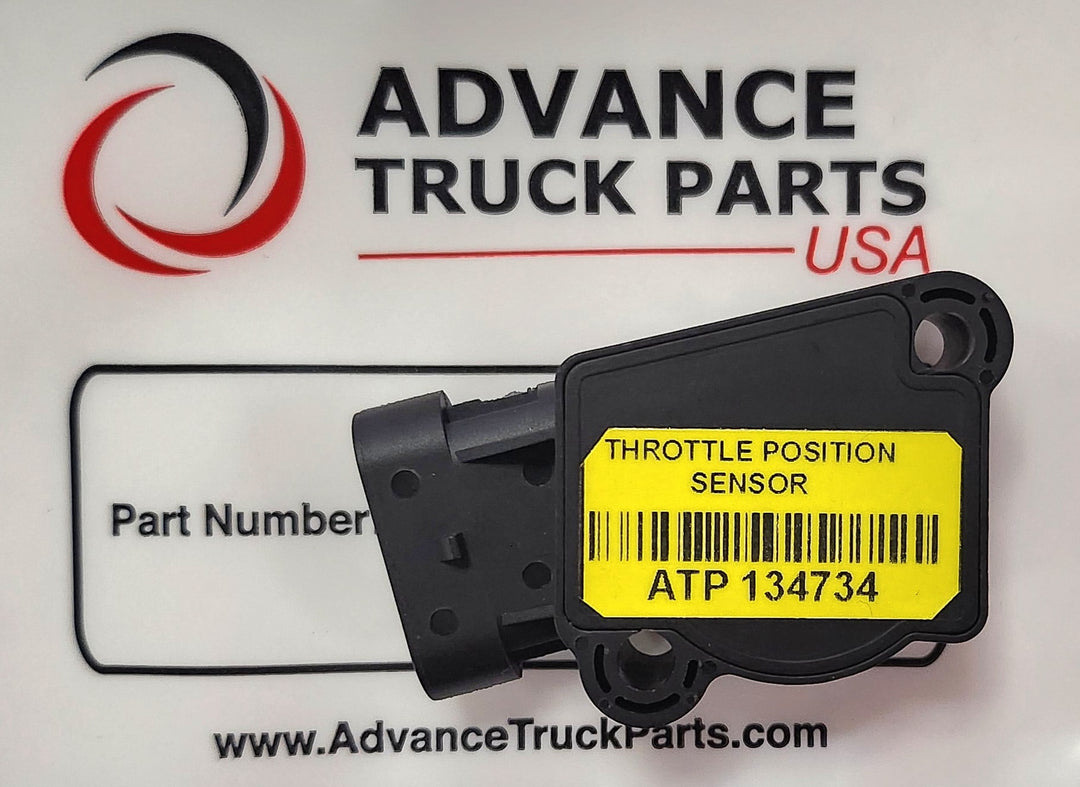 Advance Truck Parts USA 134734 throttle position sensor showing yellow product label and barcode